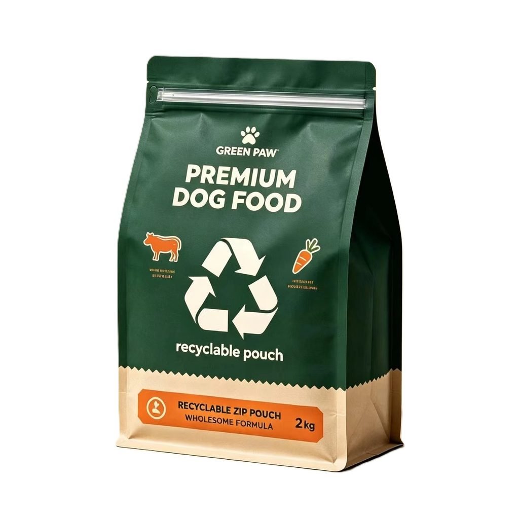 2kg stand up recyclable zip pouch for pet food manufacturer