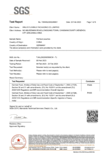 Germany LFGB high-temperature food contact migration testing report by SGS for custom retort pouches and steam boiling packaging factory
