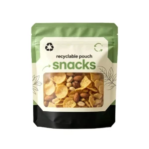 custom printed recyclable stand up pouch with clear window and zipper for healthy snack food packaging