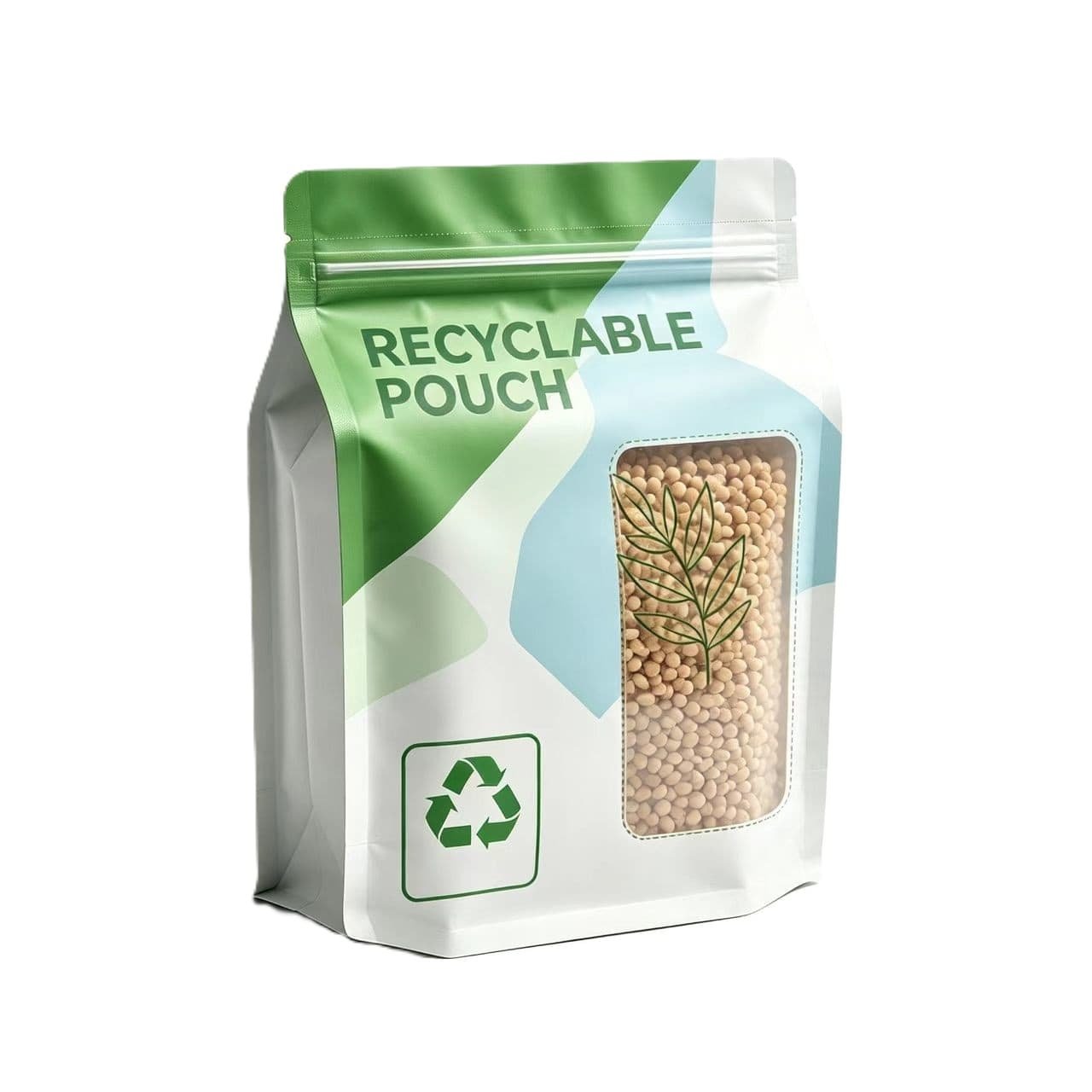 Recyclable mono PE flat bottom pouch with clear window for organic food packaging